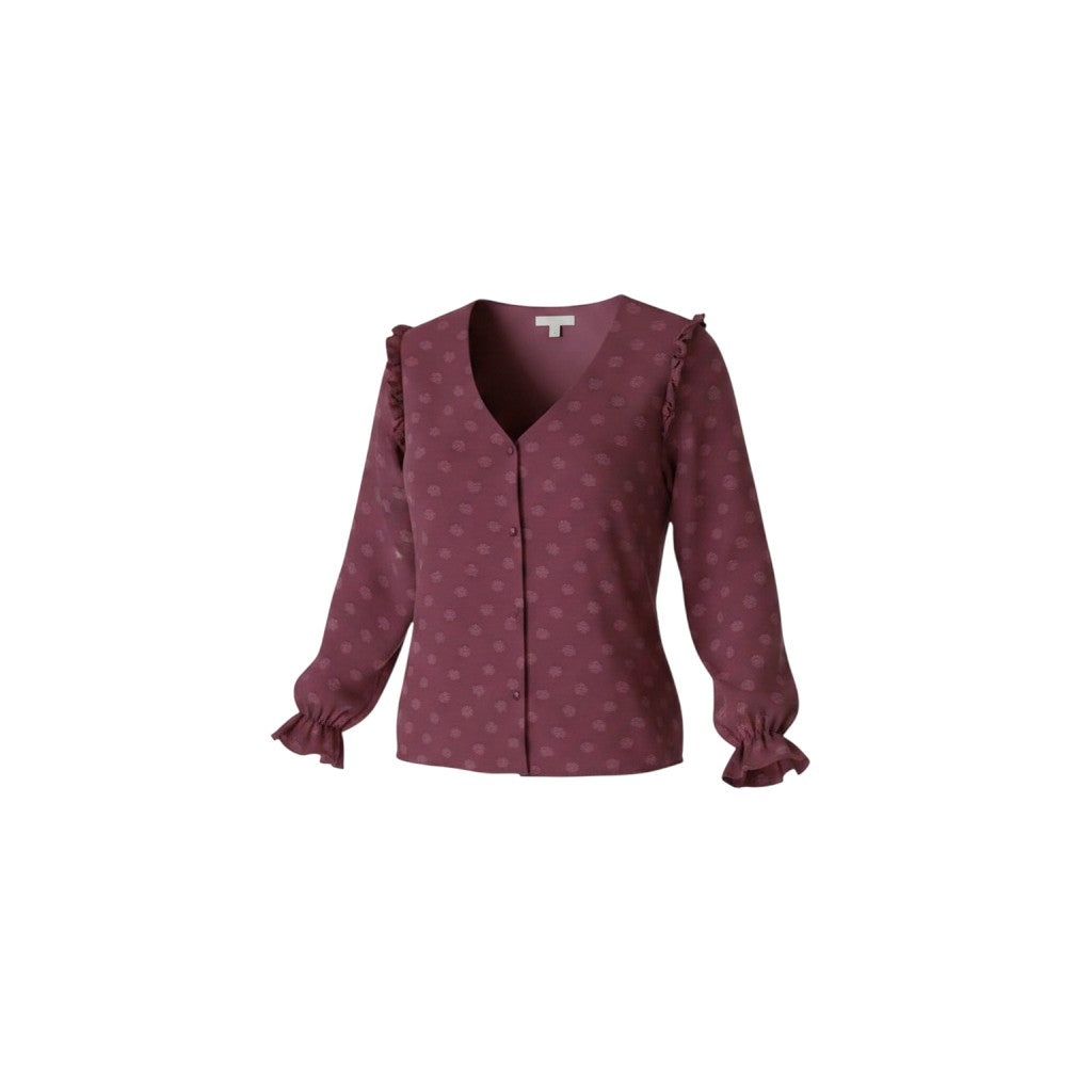Deep Mauve Ruffle Shoulder Polka Dot Blouse