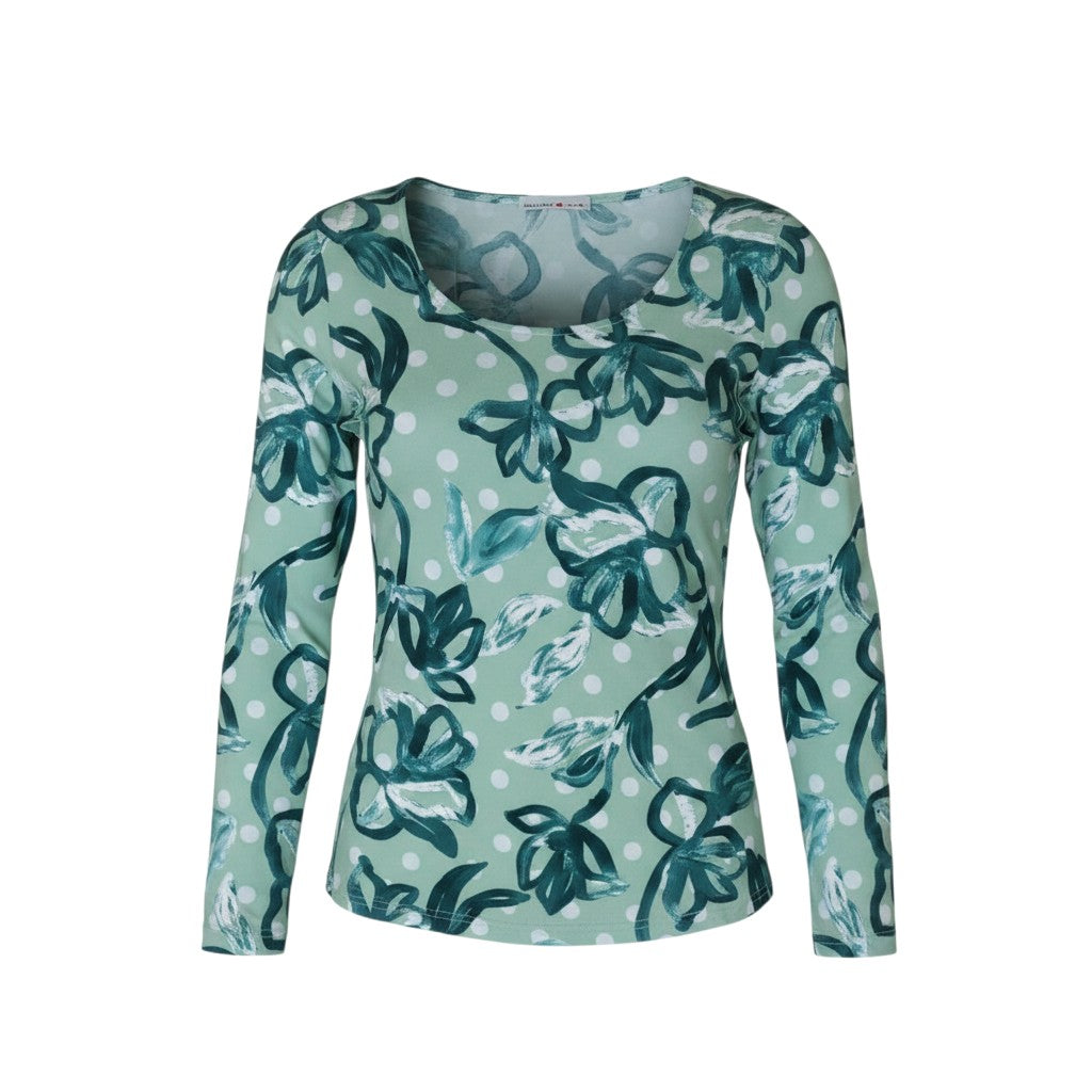 Mint Green Floral Polka Dot Square Neck Top