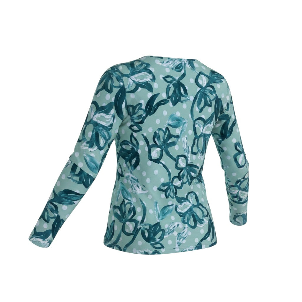 Mint Green Floral Polka Dot Square Neck Top
