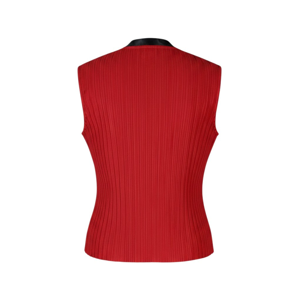 Red Ribbed Gold Button Vest Top