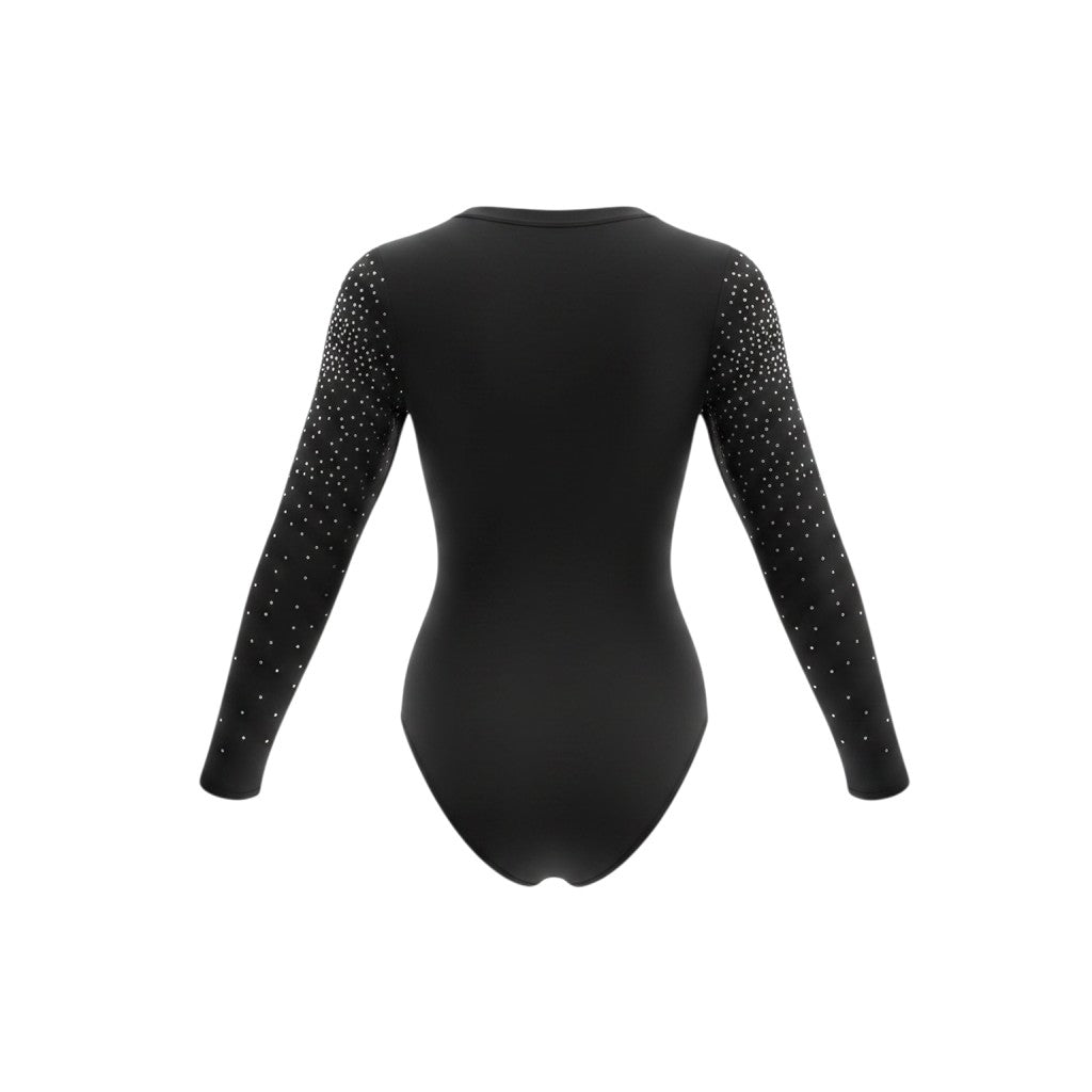 Black Crystal Rhinestone Long Sleeve Bodysuit