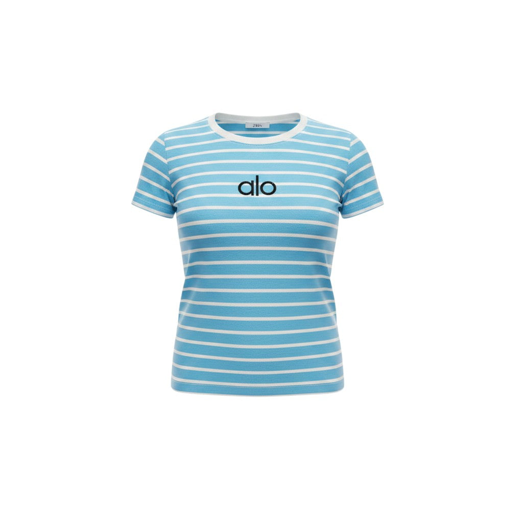 Sky Blue Striped Logo Crew Tee