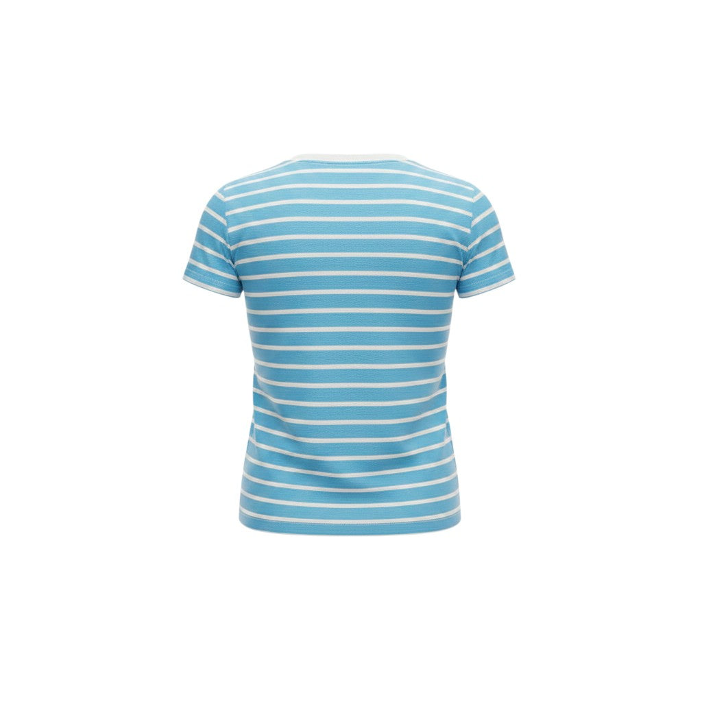 Sky Blue Striped Logo Crew Tee