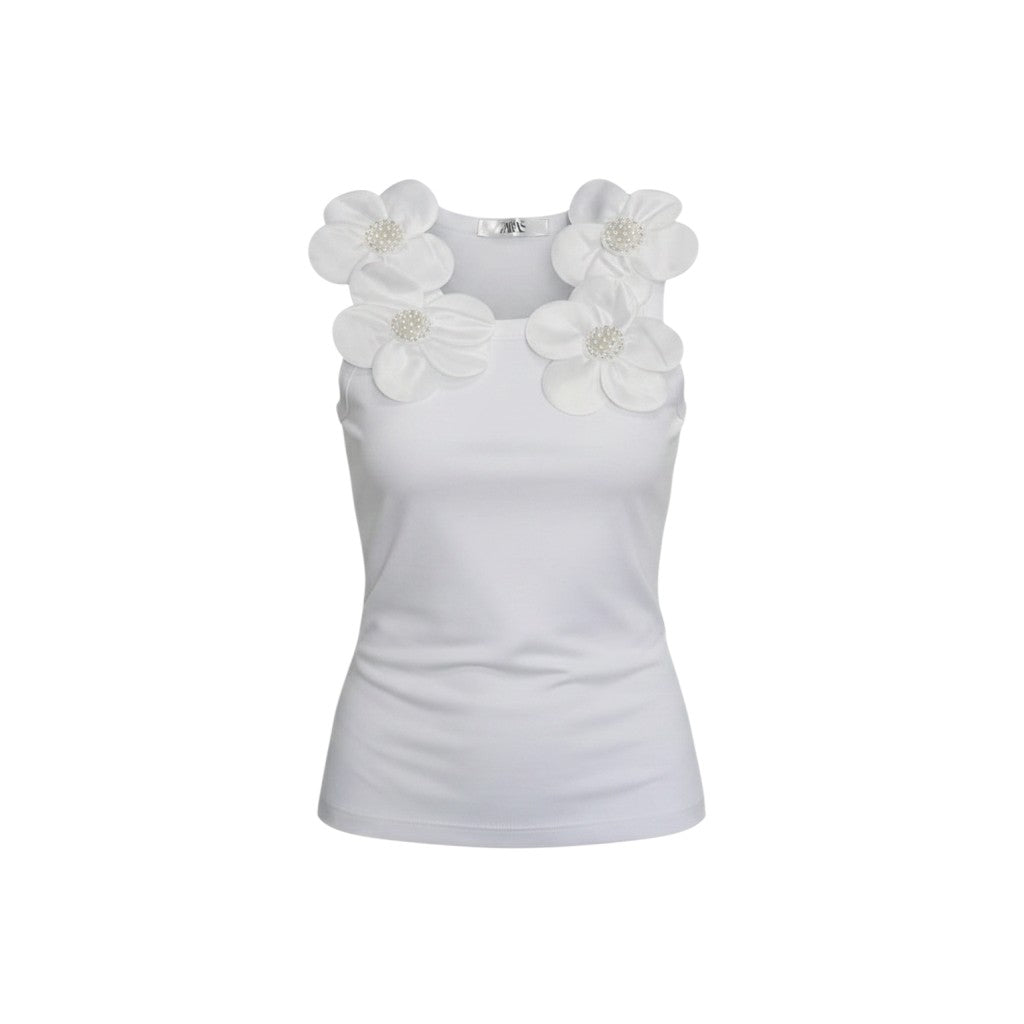 White Floral Appliqué Sleeveless Top