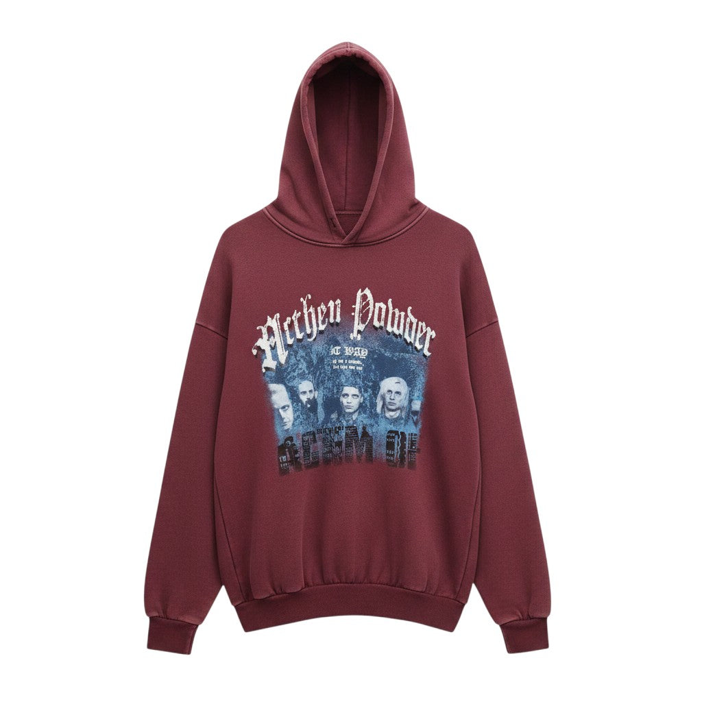 Burgundy Gothic Graphic Oversized Hoodie