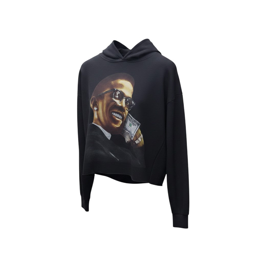 Black Portrait Slogan Oversized Hoodie