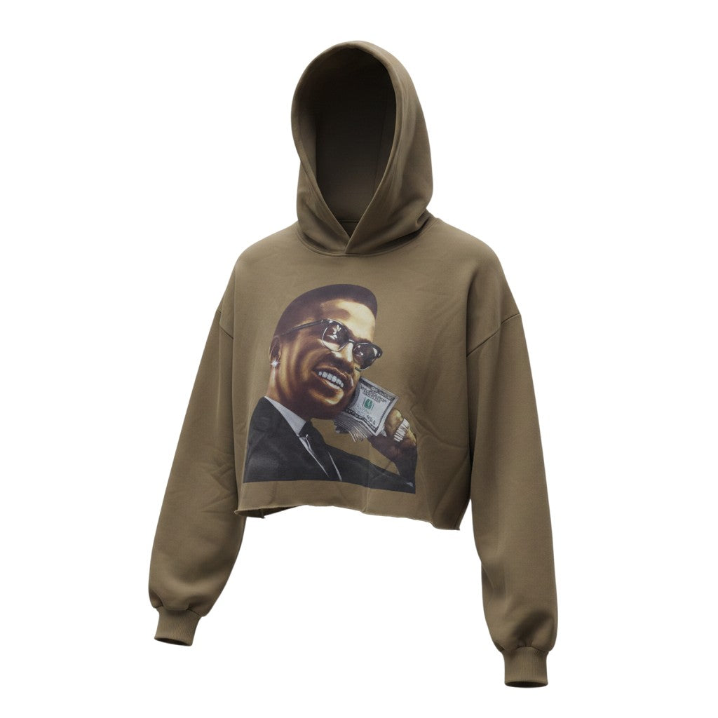 Olive Cropped Money Man Graphic Hoodie