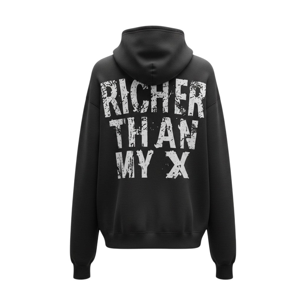 Black Portrait Slogan Oversized Hoodie