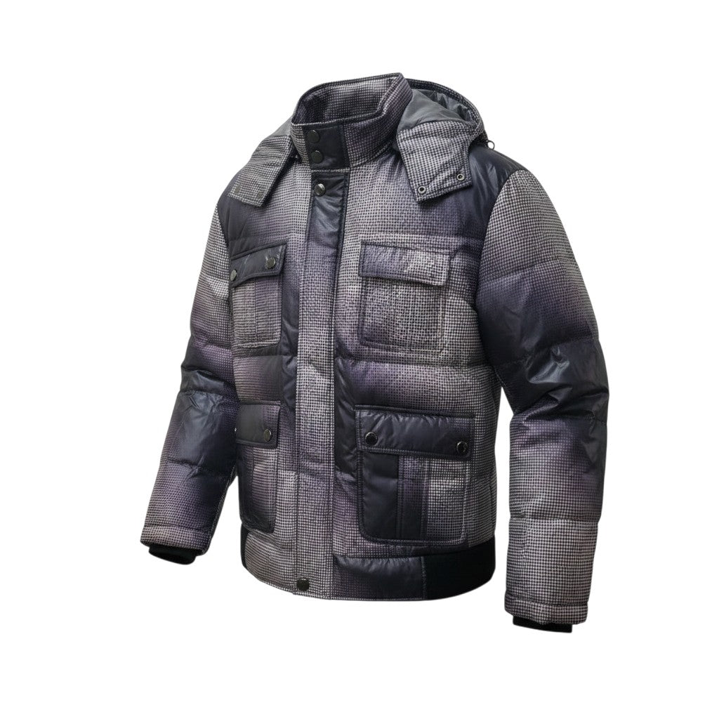 Houndstooth Print Quilted Puffer Jacket