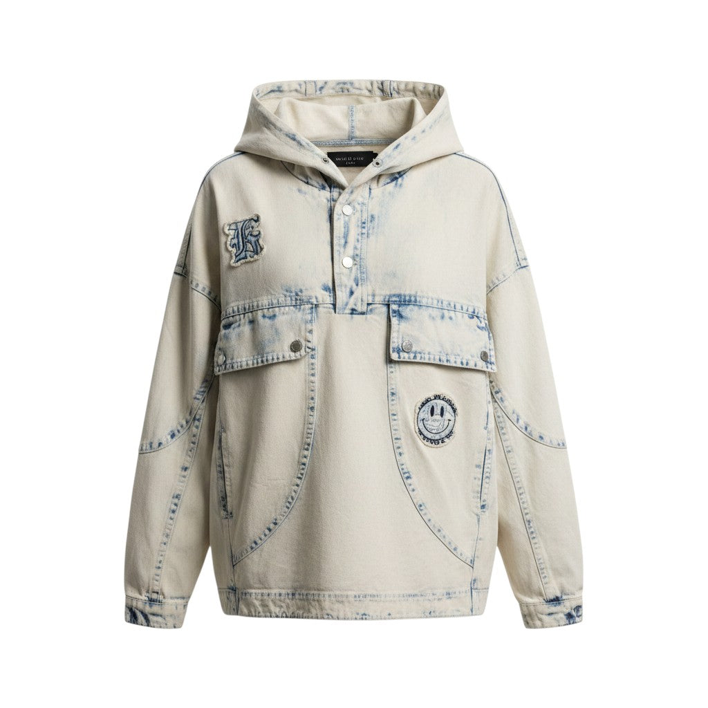 Acid Wash Denim Patch Hoodie