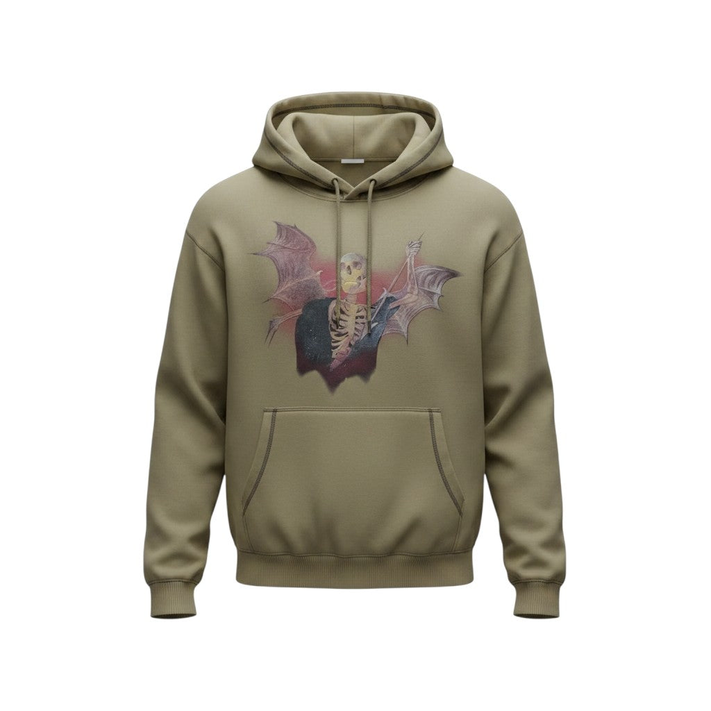 Khaki Skeleton Bat Wing Hoodie