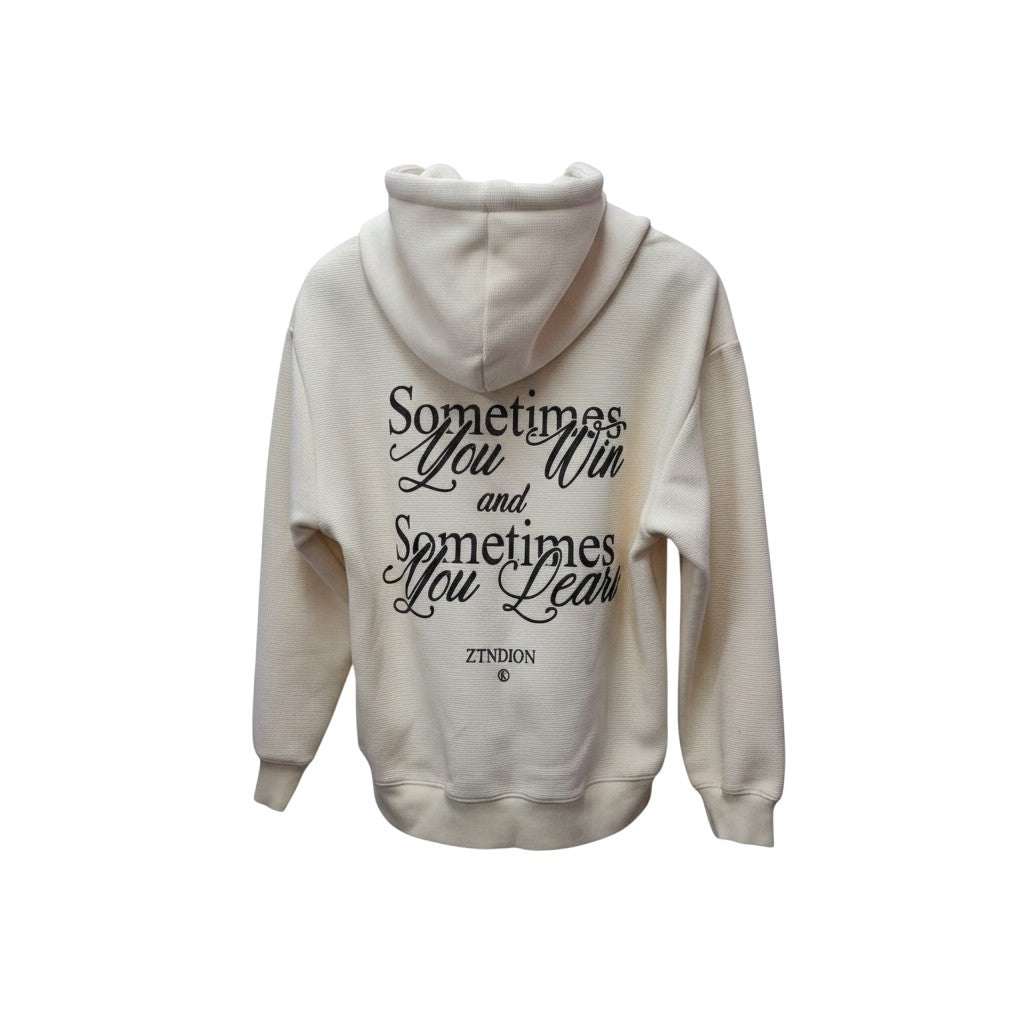 Cream Ribbed Script Slogan Hoodie