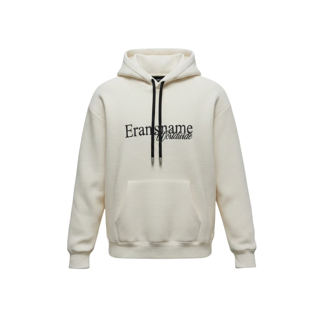 Cream Ribbed Script Slogan Hoodie