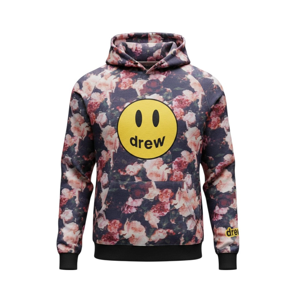 Floral Print Smiley Face Hoodie