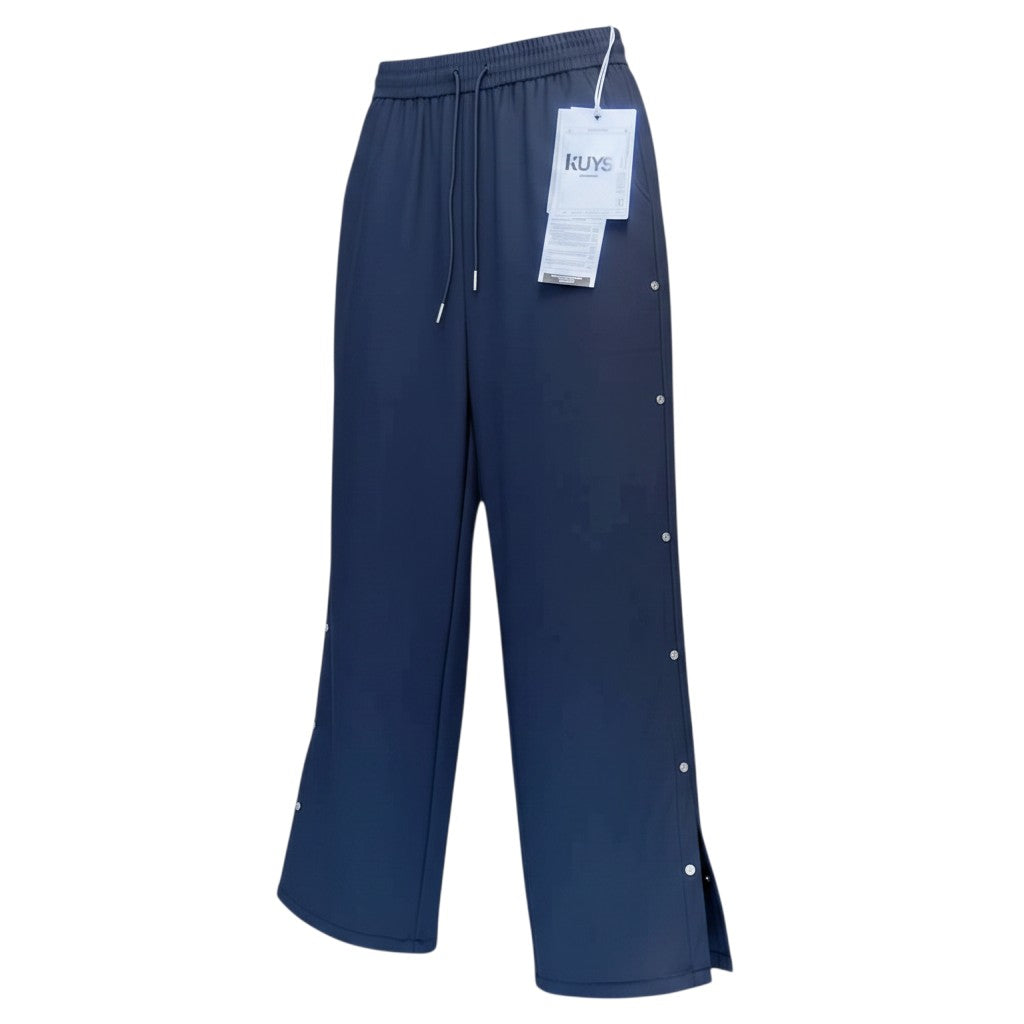 Black Snap-Side Wide-Leg Pants