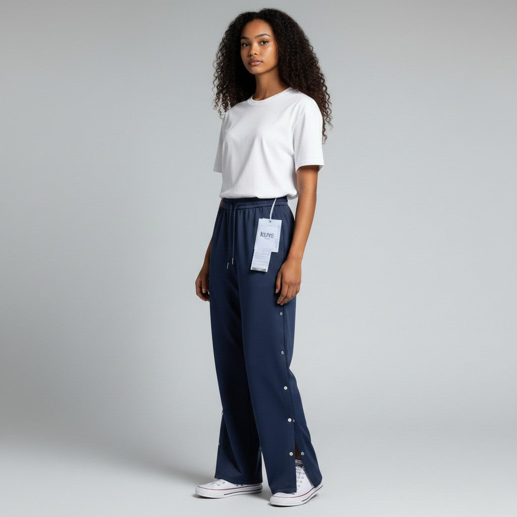 Black Snap-Side Wide-Leg Pants