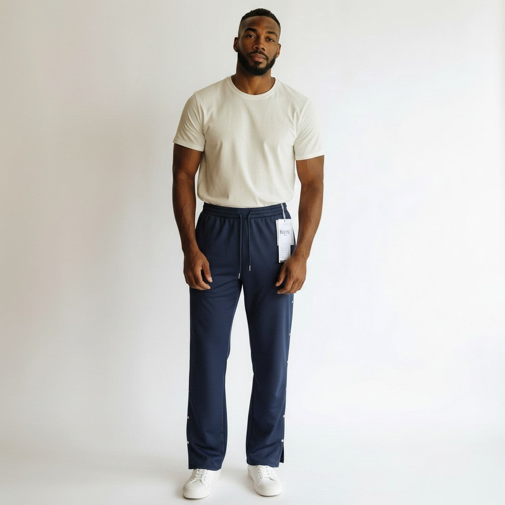 Black Snap-Side Wide-Leg Pants