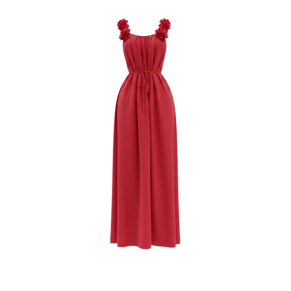 Red Floral Strap Maxi Dress