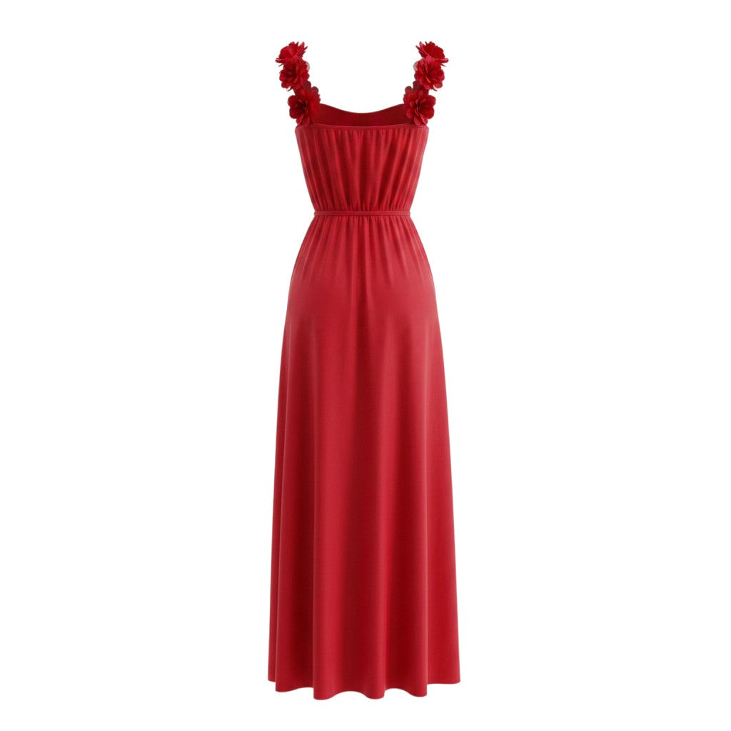 Red Floral Strap Maxi Dress