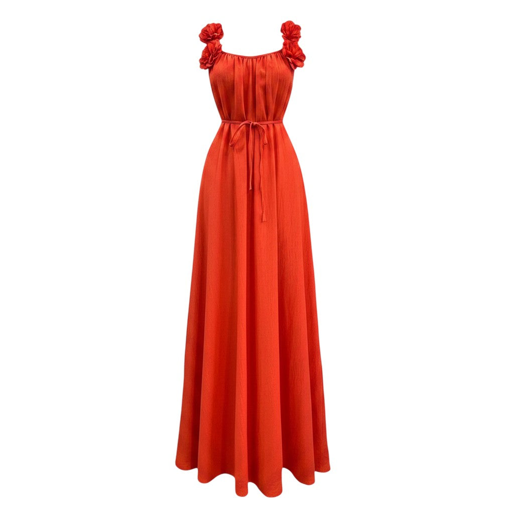 Orange Floral Strap Maxi Dress