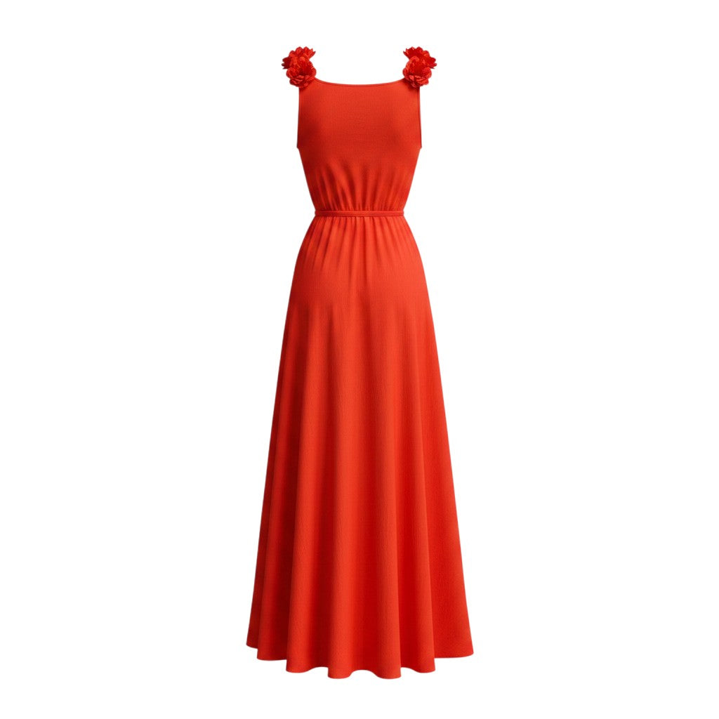Orange Floral Strap Maxi Dress