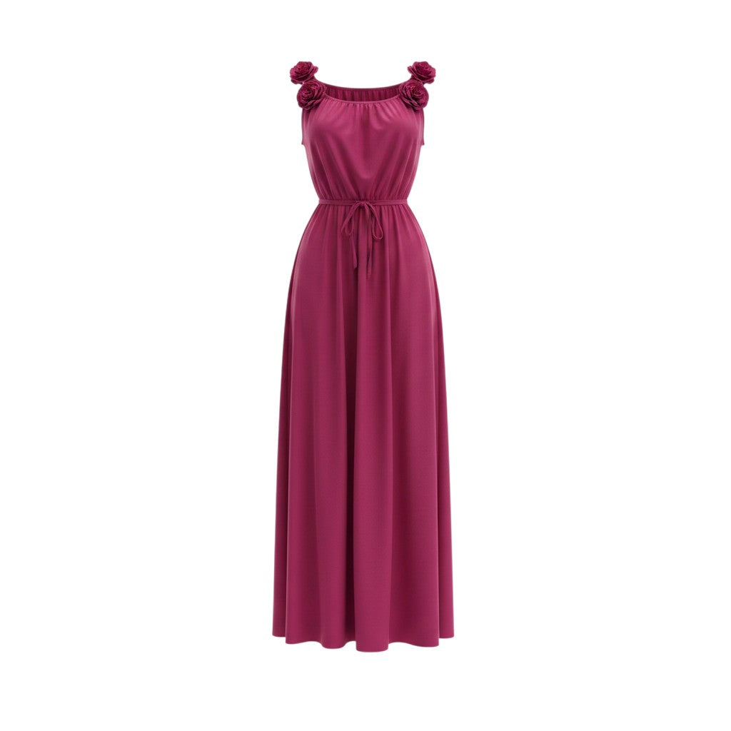 Magenta Floral Strap Maxi Dress