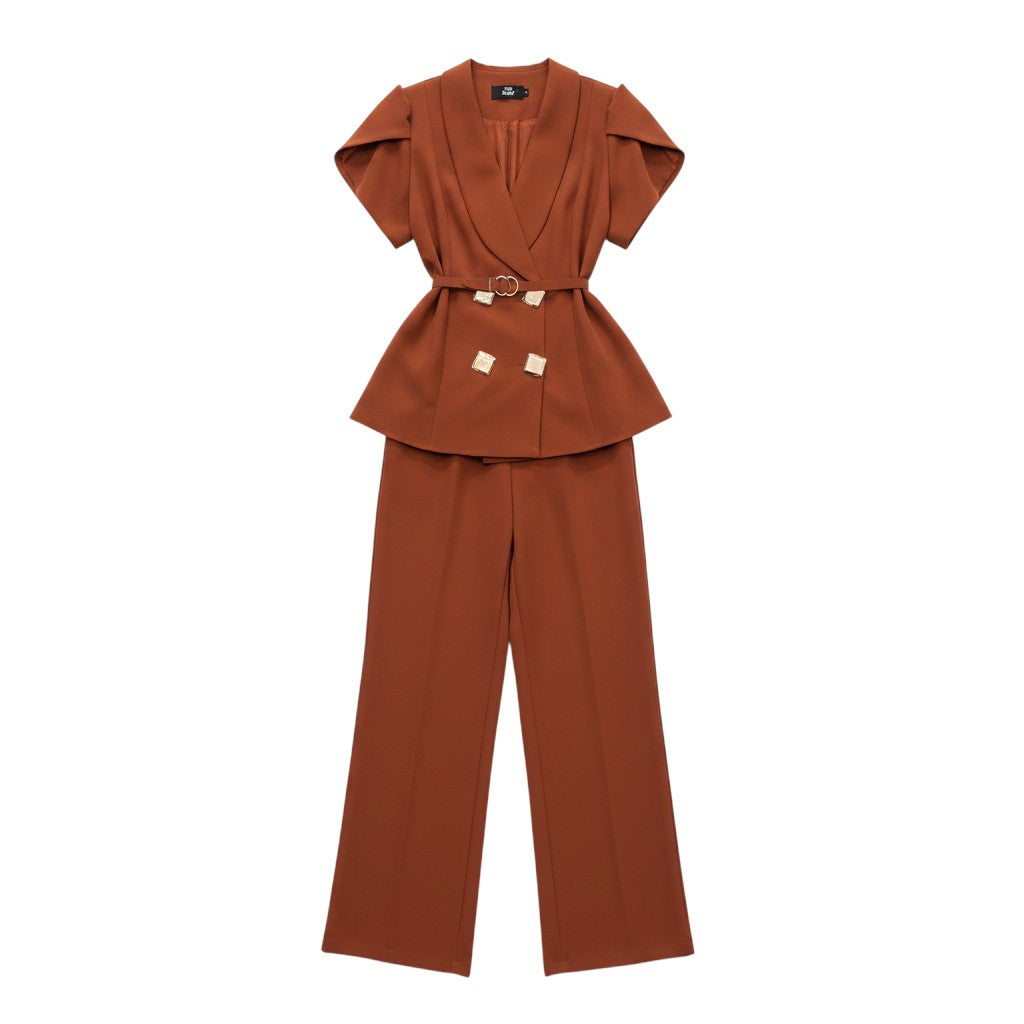 Belted Peplum Blazer & Trouser Set