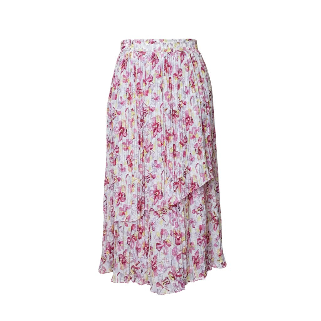 Floral Pleated Tiered Midi Skirt