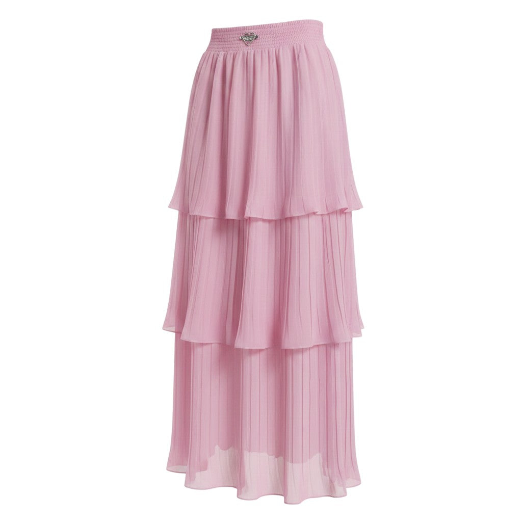 Pink Tiered Pleated Chiffon Maxi Skirt