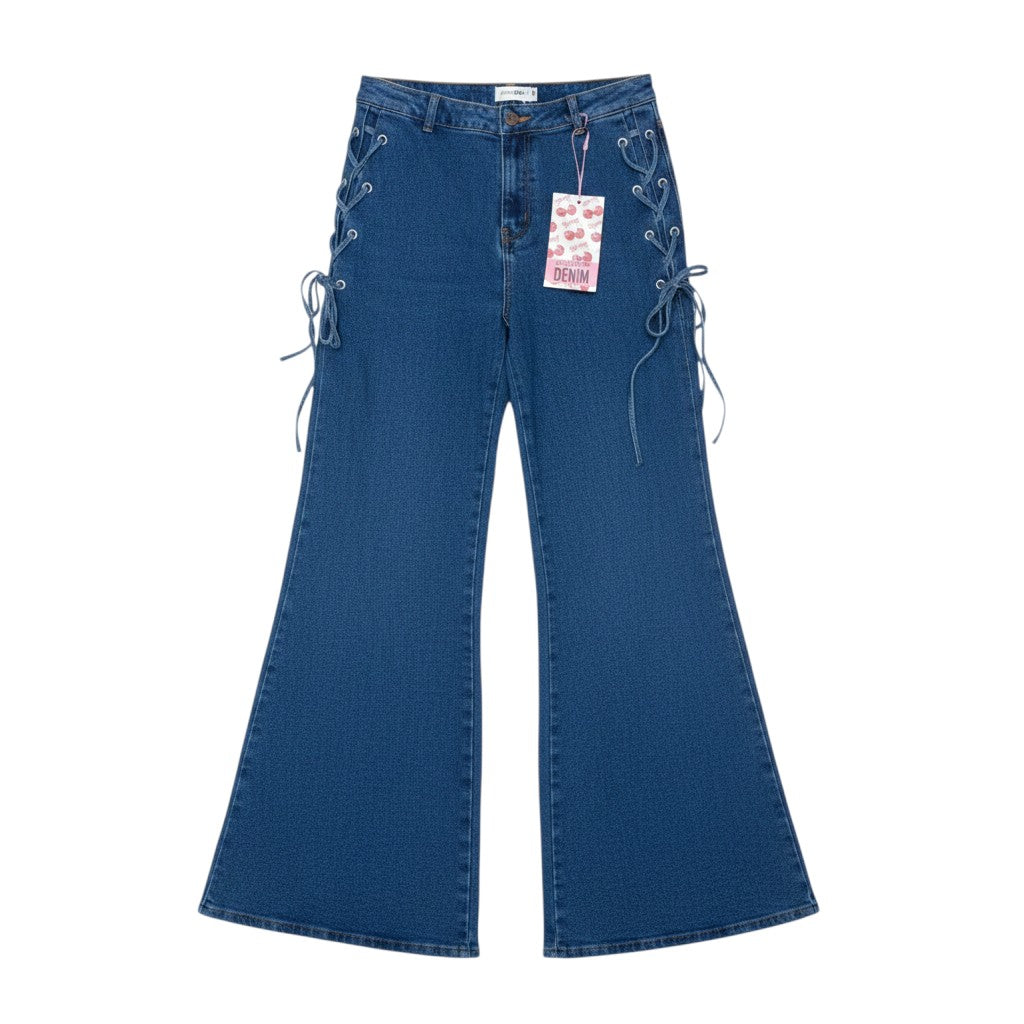Lace-Up Bell-Bottom Jeans