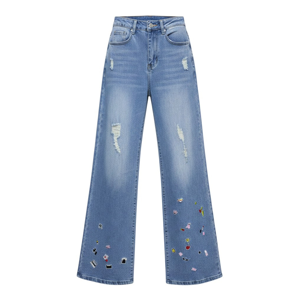 Ripped Cartoon Sticker Jeans