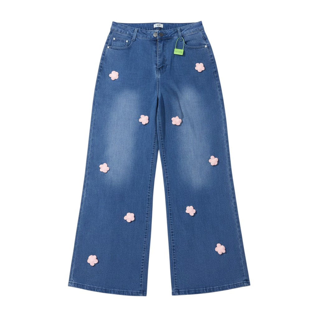 Floral Applique Wide-Leg Jeans