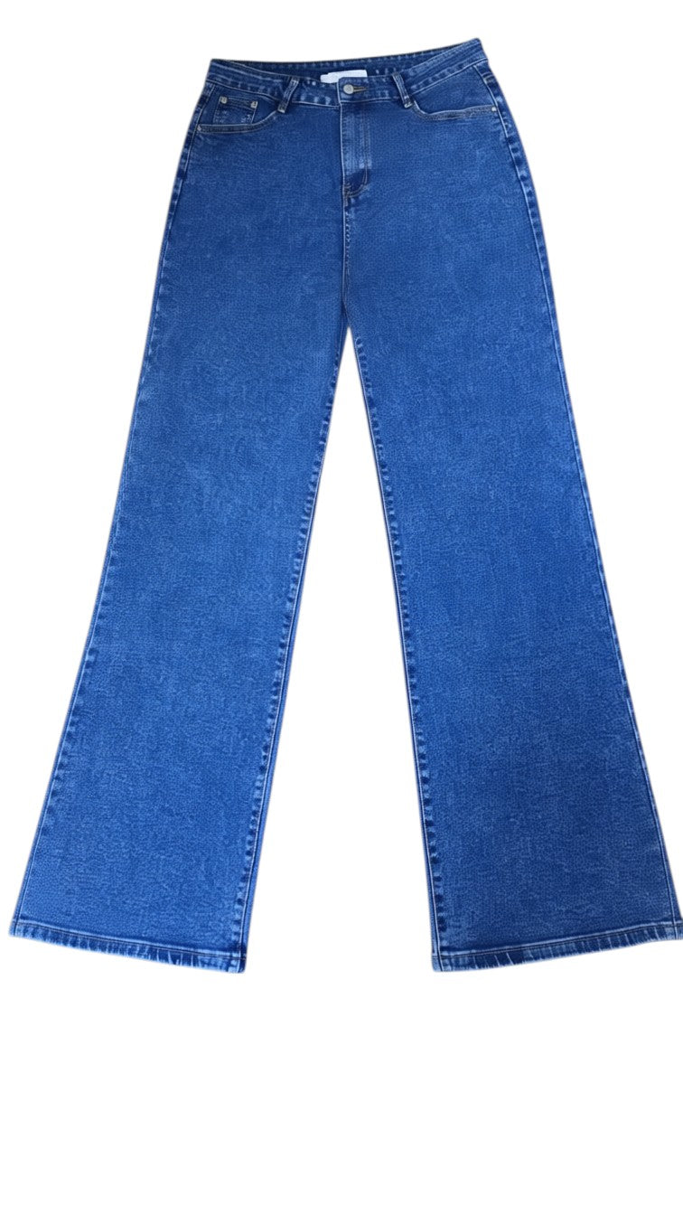 Dark Blue Wide-Leg Flare Jeans