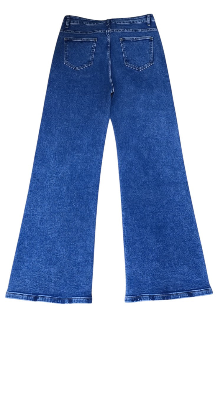 Dark Blue Wide-Leg Flare Jeans