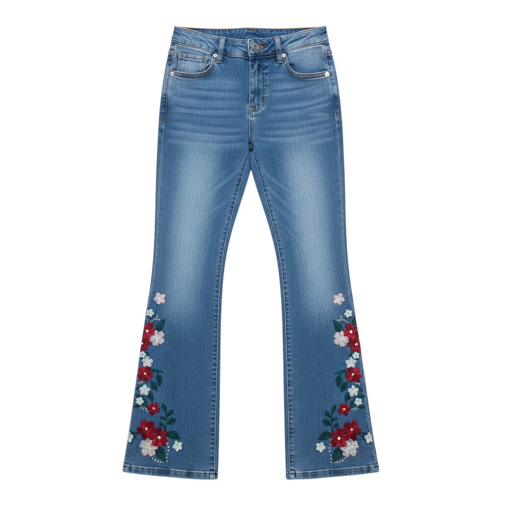 Floral Hem Flare Jeans