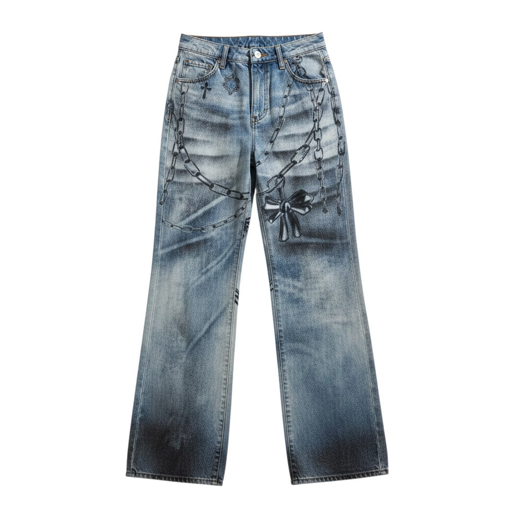 Chain & Bow Graphic Jeans
