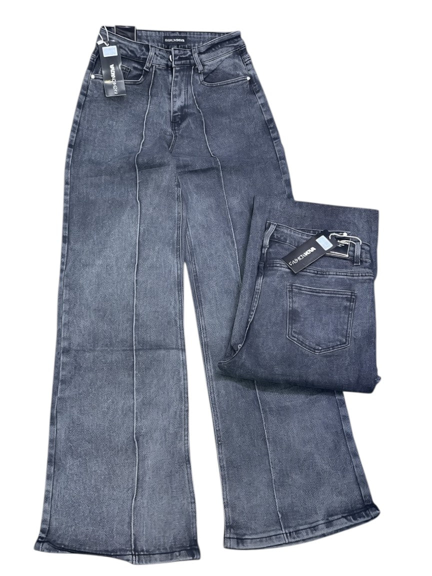 Grey Panel Flare Jeans