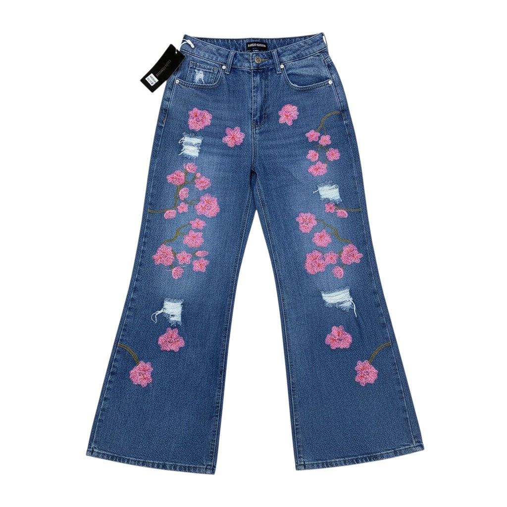 Pink Blossom Ripped Flare Jeans