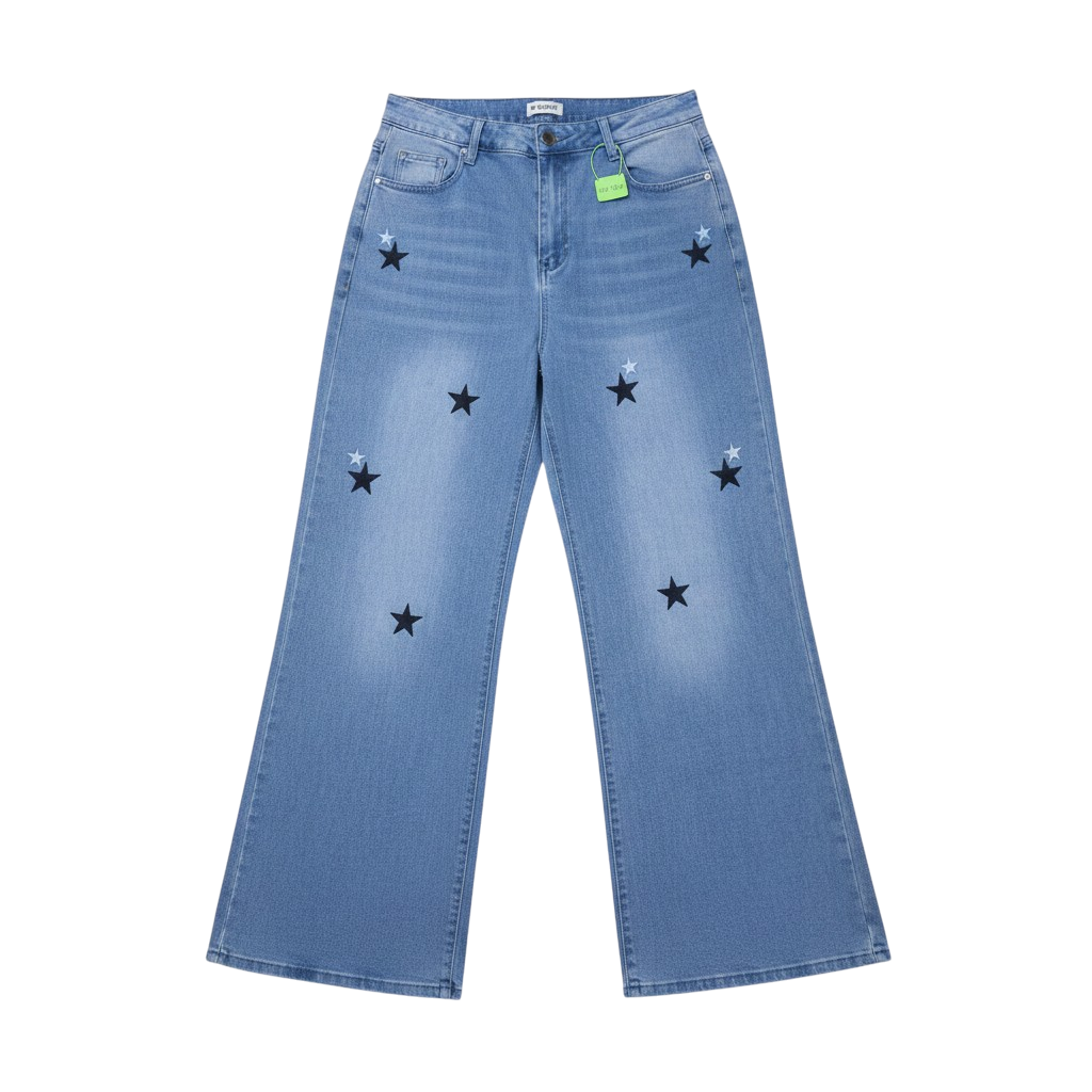 Star Embroidered Flare Jeans