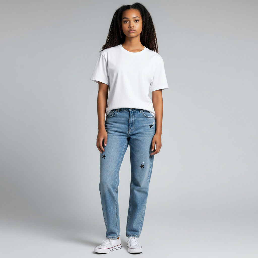 Star Embroidered Flare Jeans