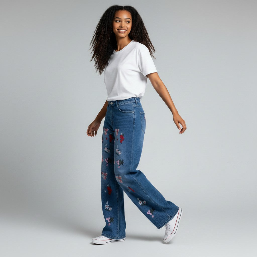 Floral Wide-Leg Jeans