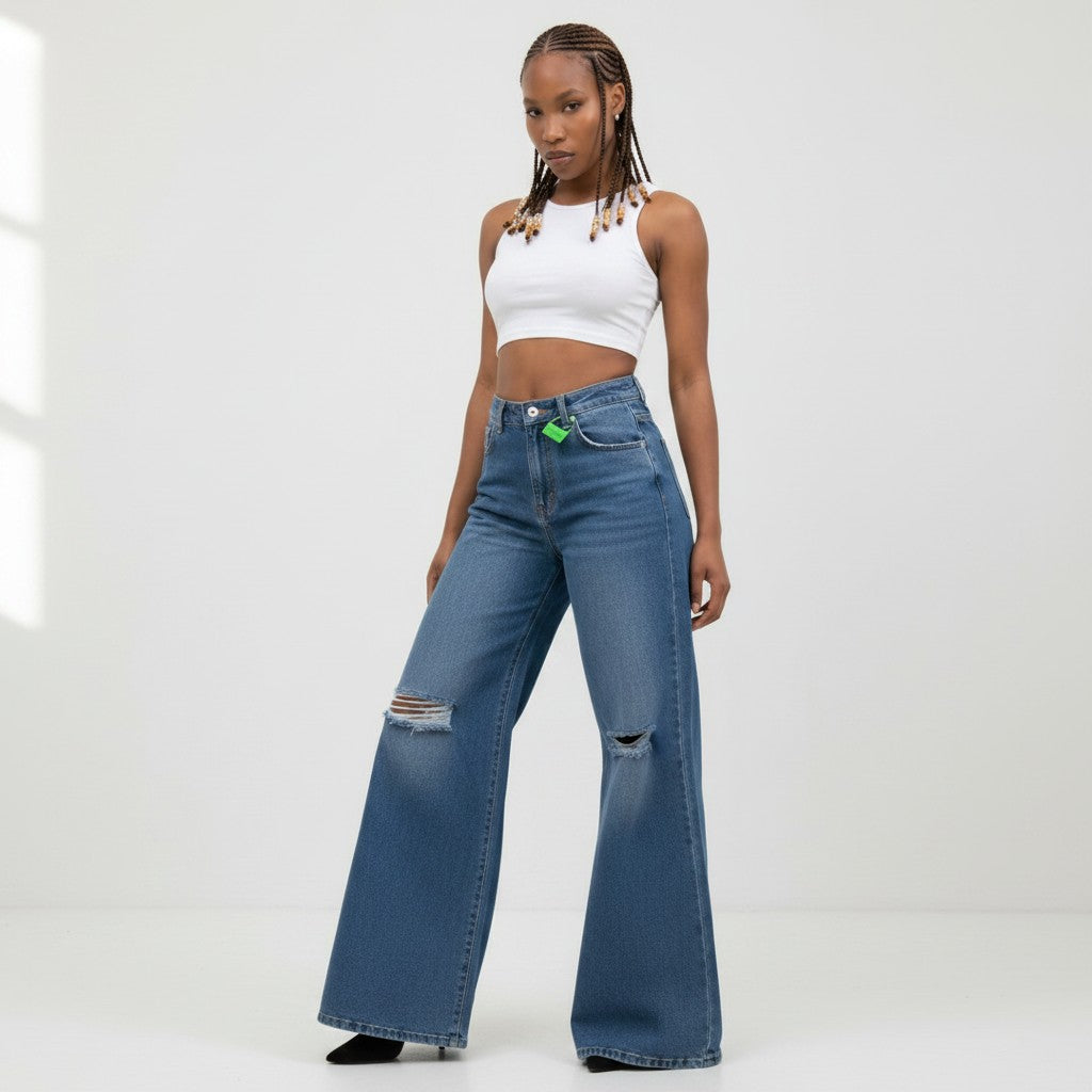 Ripped Wide-Leg Jeans