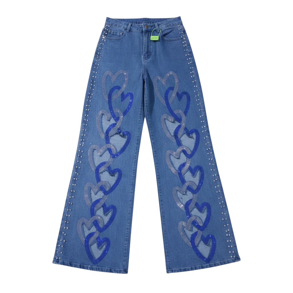 Heart Rhinestone Flare Jeans