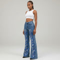 Heart Rhinestone Flare Jeans