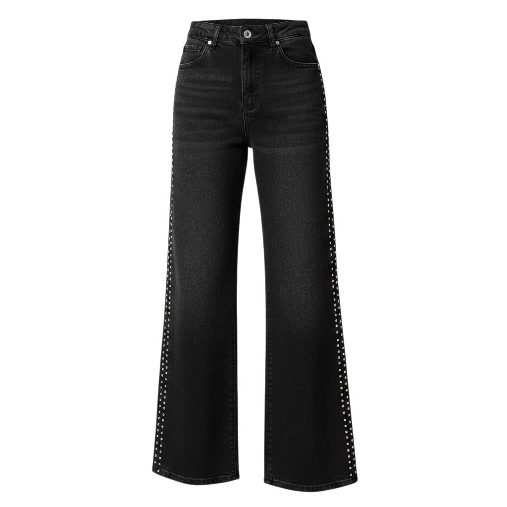 Rhinestone Side-Stripe Wide-Leg Jeans