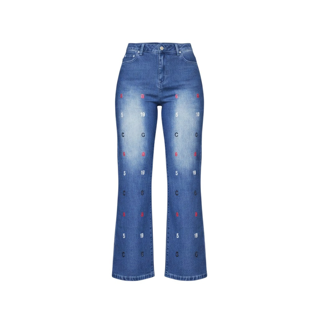 Letter Print Wide-Leg Boyfriend Jeans