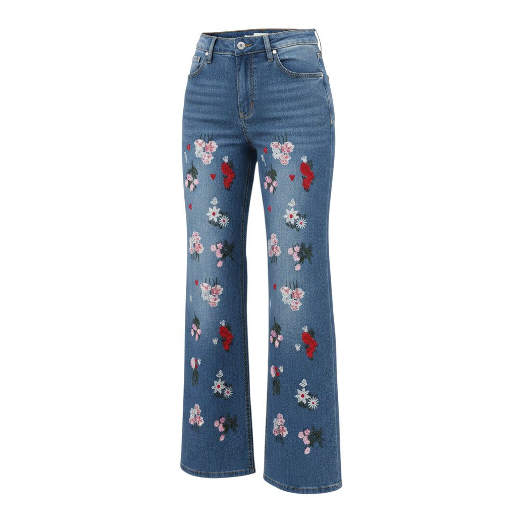 Floral Embroidered Wide-Leg Boyfriend Jeans