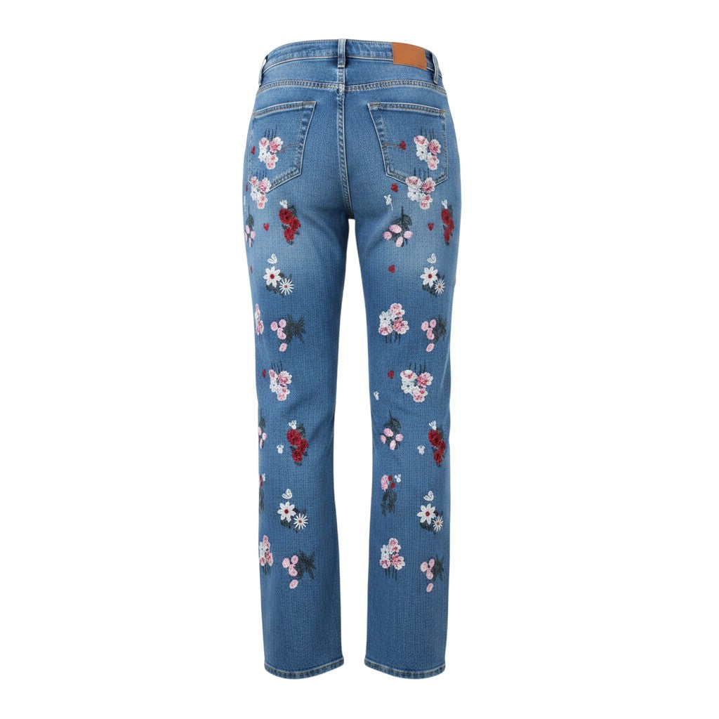Floral Embroidered Wide-Leg Boyfriend Jeans