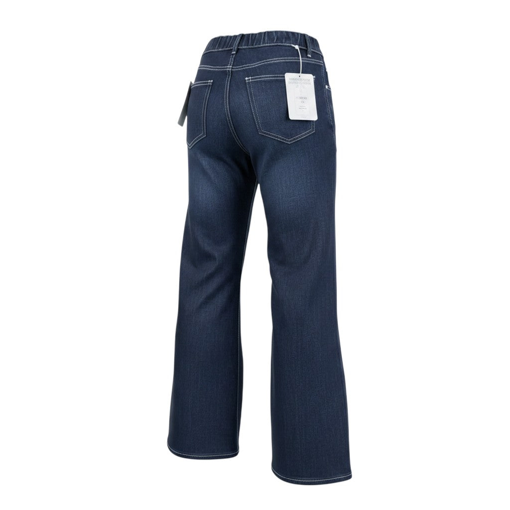 Dark Blue Wide-Leg Contrast Stitch Jeans