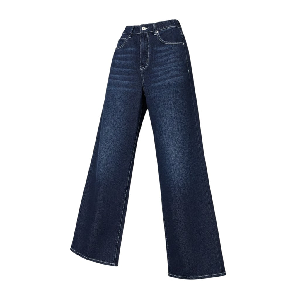 Dark Blue Wide-Leg Contrast Stitch Jeans